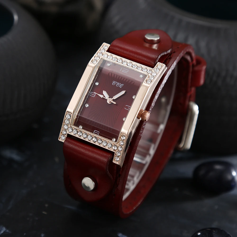 

SMVPWomen Dress Quartz Watch Couples Bracelet Watches Cow Leather Strap Rectangle Ladies Clock Casual Female Square WristWatch