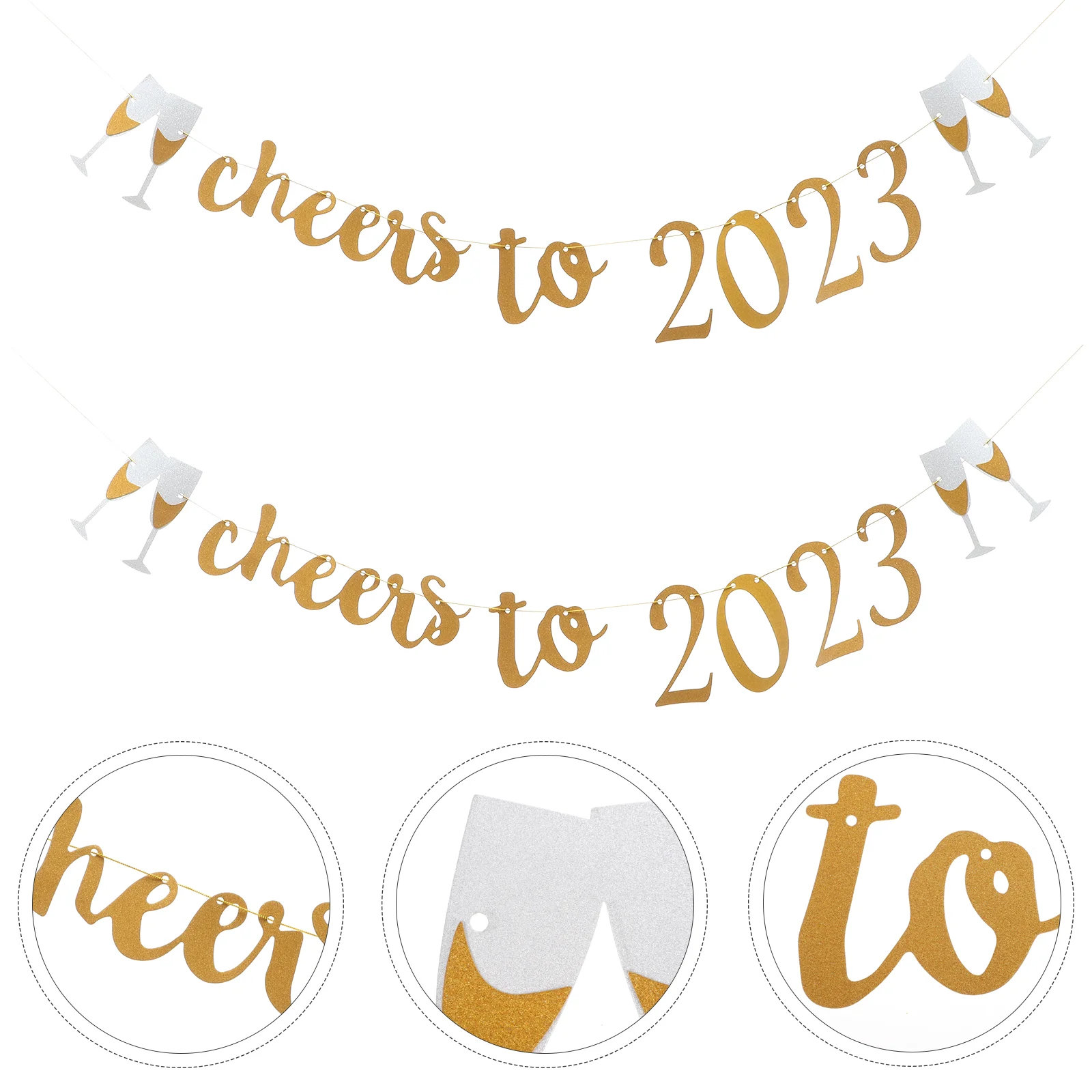 

New Year Banner 2023 Garland Party Decorations Cheers Eve Hangingyears Glitter Happy Gold Backdrop Bunting Decor Garlands Photo