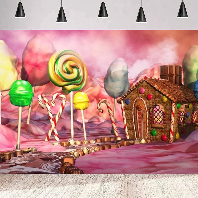 Сказочный конфетный дом фон для фотосъемки фэнтези трость конфеты леденец зефир