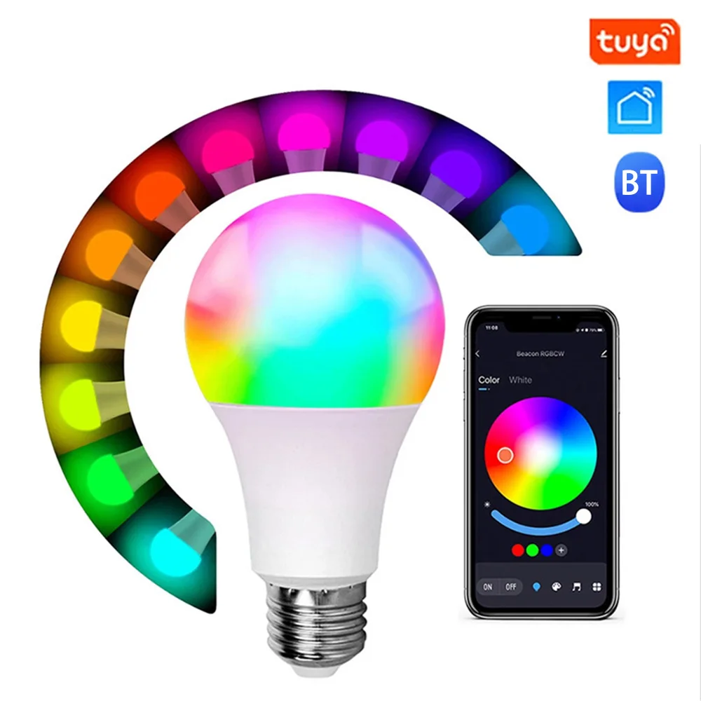 

Светодиодная лампа Tuya Bluetooth Smart Life APP Control с регулируемой яркостью 9 Вт E27 220 В 110 В RGB CW WW Лампа для изменения цвета Совместимость с IOS/Android