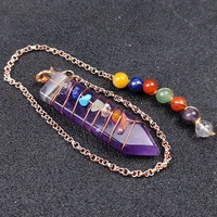 7 chakras pendant wire wrap pendulum healing balance reiki natural gem stone amethysts lapis crystal point sword pendant pendulo