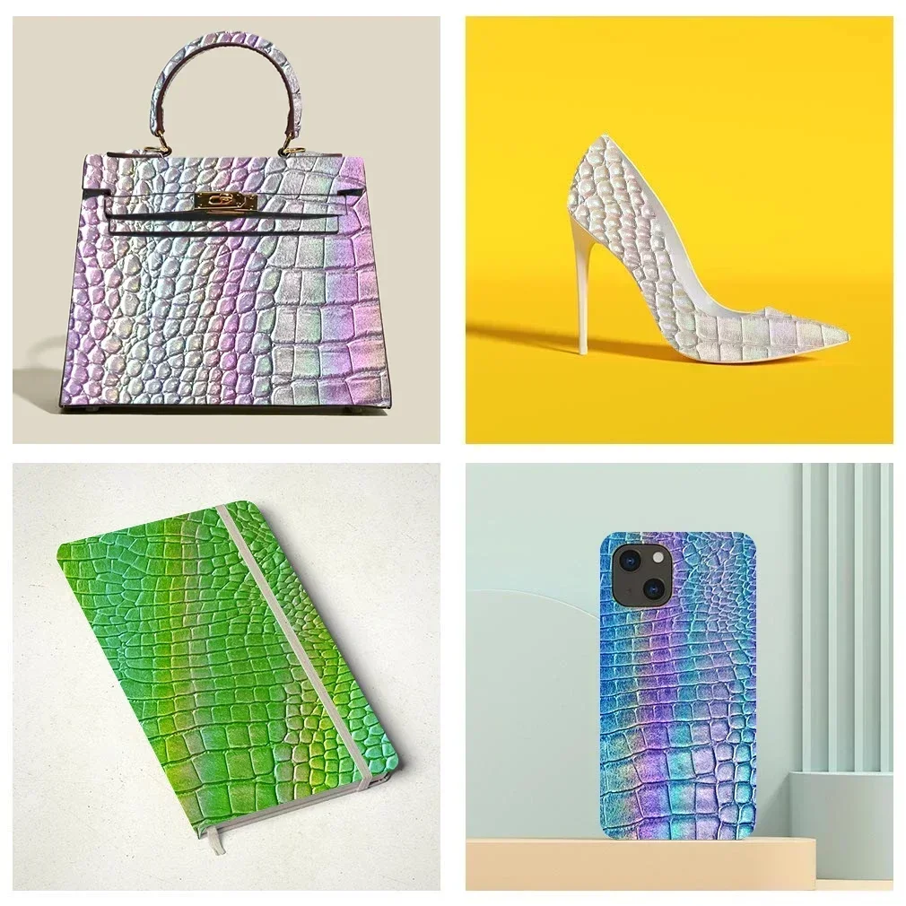 Голографический рулон ткани из искусственной кожи с металлическим блеском