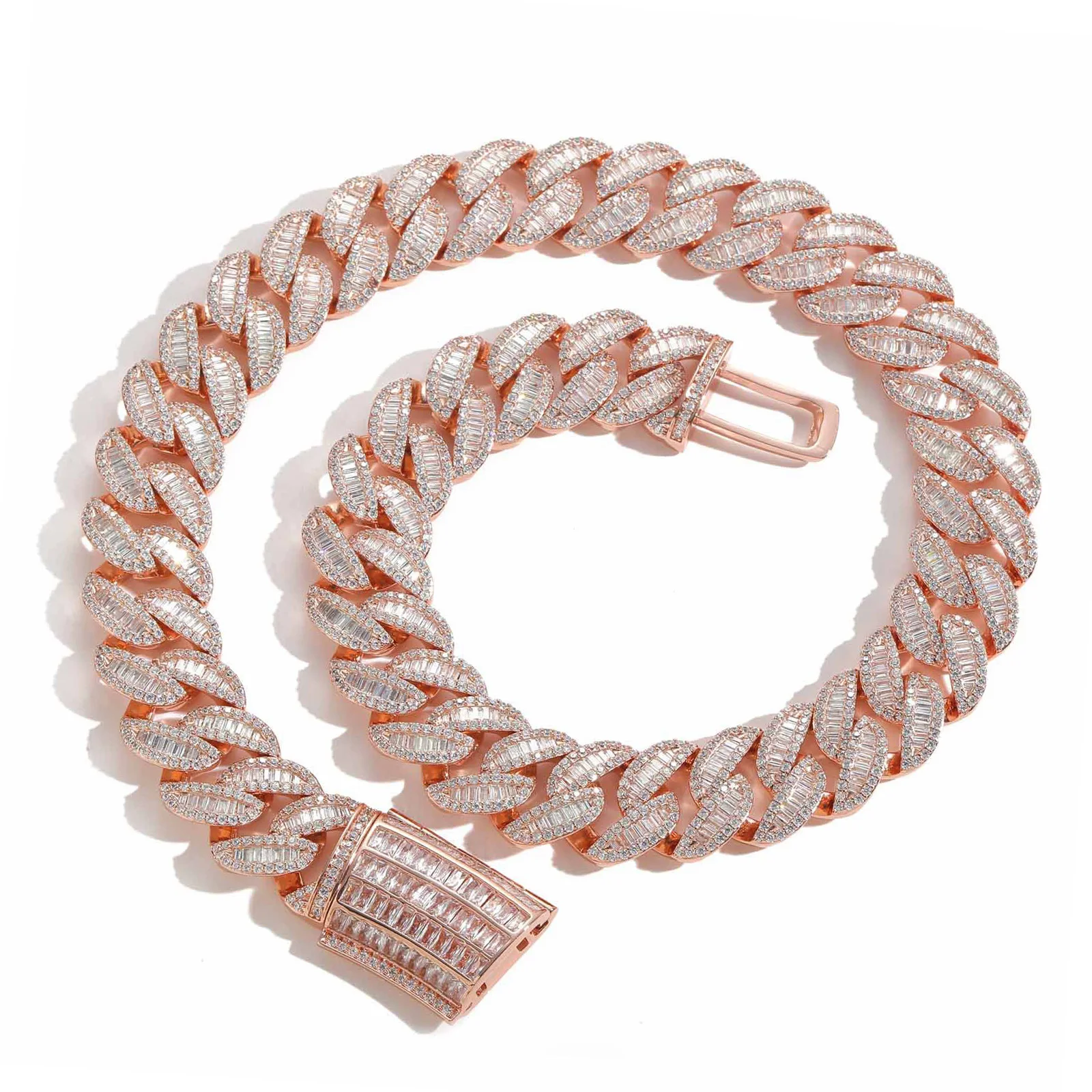 

Кубинская багета Майами, ожерелье из розового золота с фианитом, 20 мм, в стиле хип-хоп, с камнем 5А, украшение