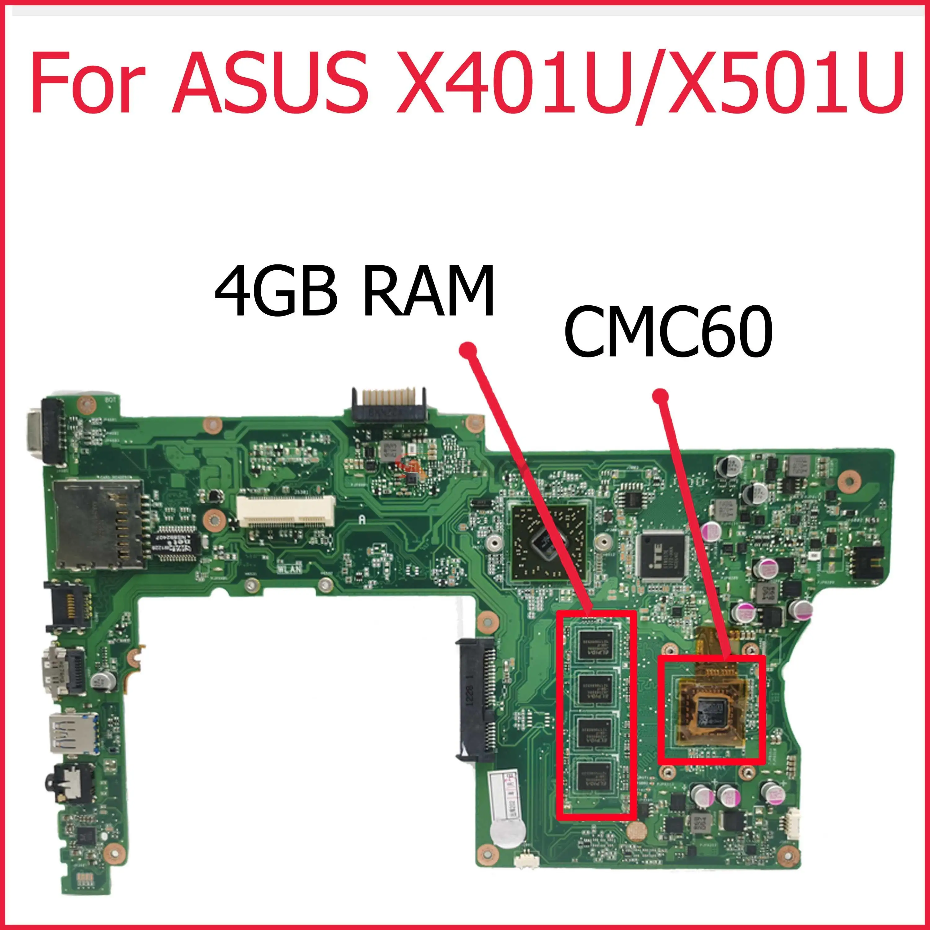 

SAMXINNO for ASUS laptop motherboard X401U X501U mainboard 100% test OK 4G-RAM