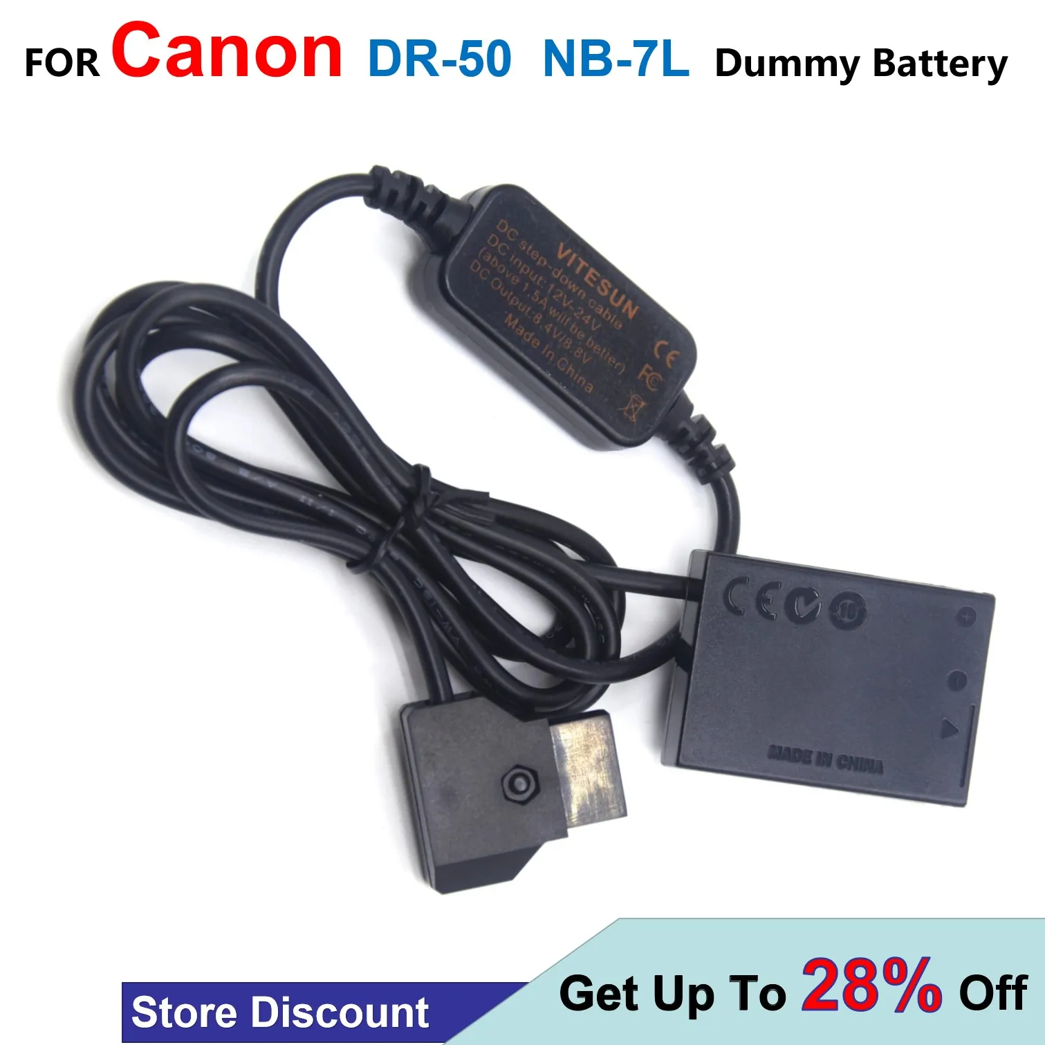 

12-24V Step-Down Cable To D-TAP Dtap + ACK-DC50 DR-50 NB-7L Dummy Battery For Canon PowerShot G10 G11 G12 SX30IS