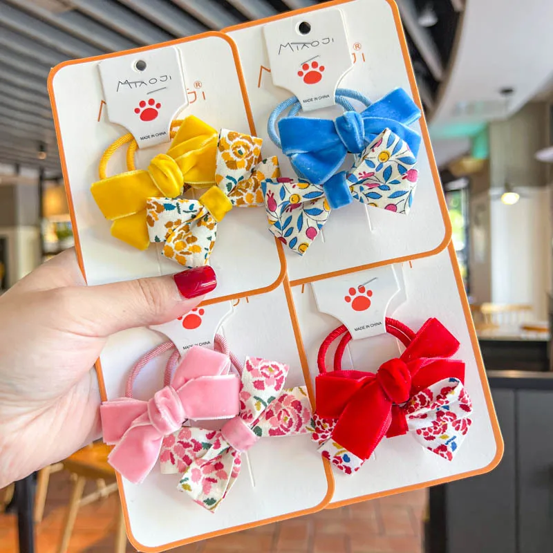 

Новинка 2022, детские цветные резинки для волос в Корейском стиле, фланелевые Цветочные резинки для волос с бантом для девочек, модные аксессуары для волос