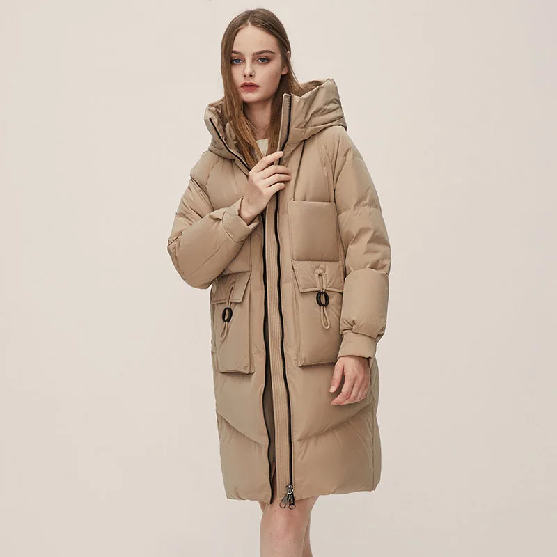Down Jacket Overcoat Women Hooded White Duck Windproof Warm Slim Mid Length Casual Comfortable Winter Thermal Jackets Coat Parka