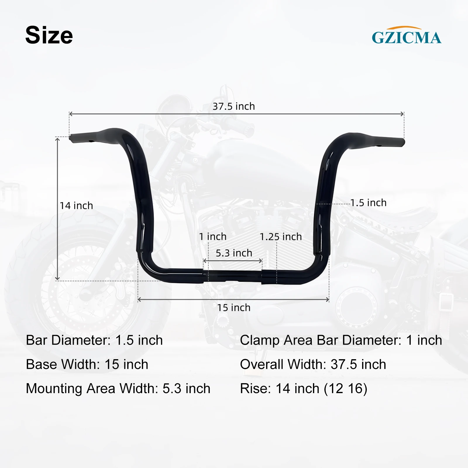 

Руль GZICMA Sleek Design Ape Hanger, труба 1,5 дюйма, зажим 1 дюйм, черный, для Harley Touring 2007-2024 Street Glide Electra Glide