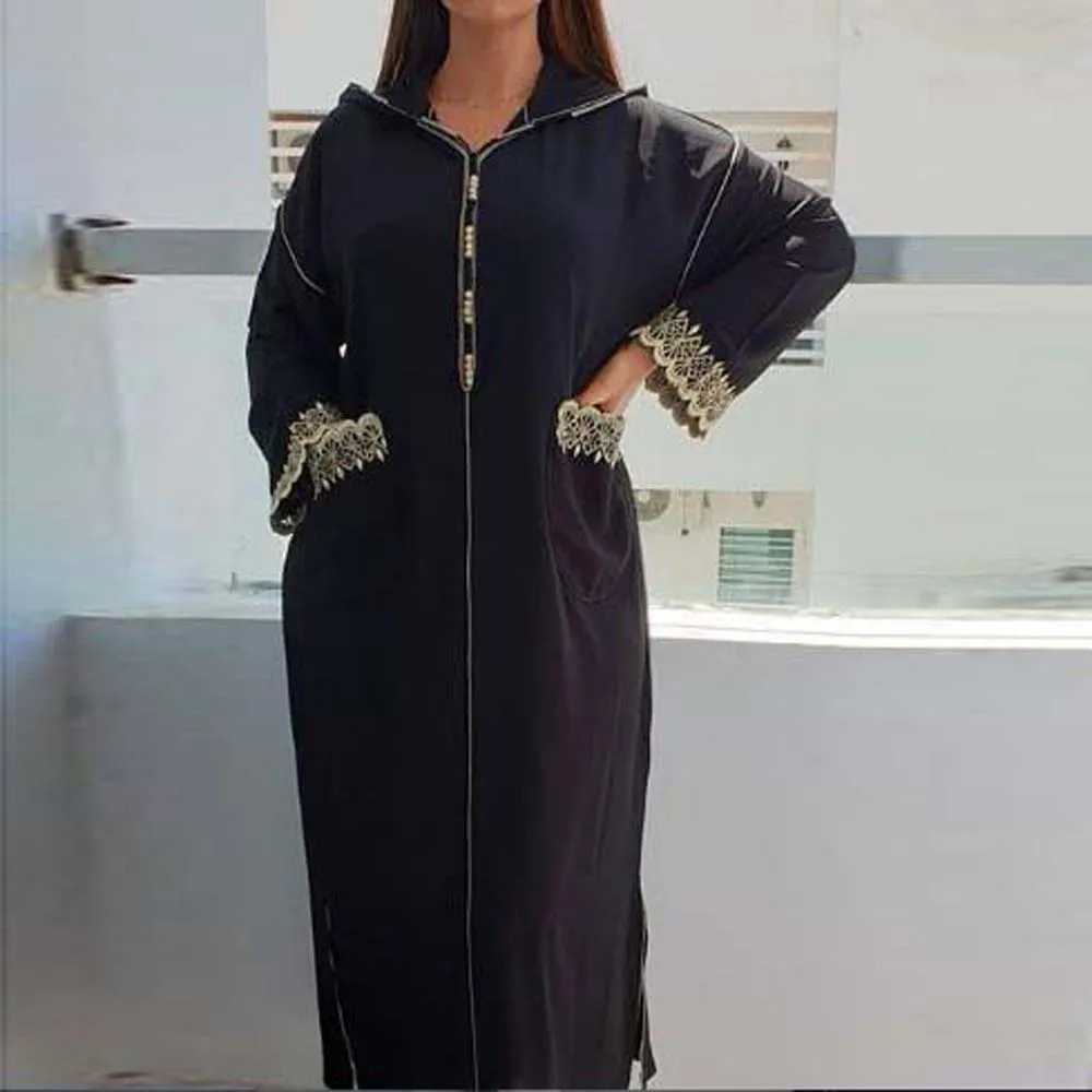 Модное мусульманское платье для женщин, вышитые изящные карманы, черное повседневное платье, абайя, марокканский, мусульманский, Турция, ...