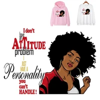 fashion clothes printing afro lady with quotes color applique iron on transfers for clothing heat transfer stickers iron on