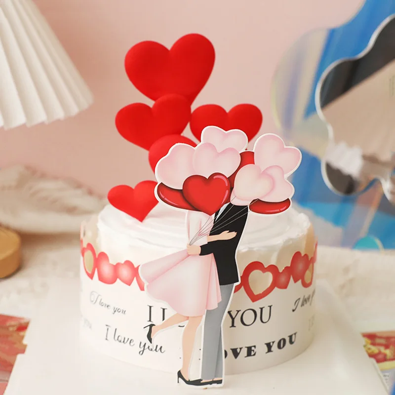 

New LOVE Wedding Paper Cake Topper Lover Red Heart Cupcake Topper for Anniversary Happy Valentine's Day Cake Decorations Gifts