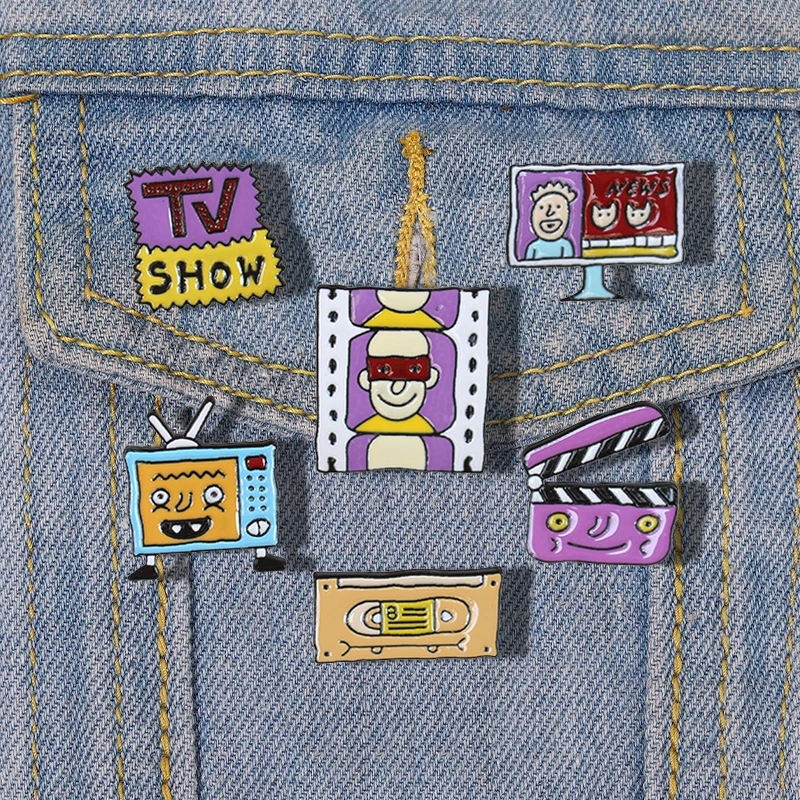 

Cartoon Color Enamel Pin TV Tape Elevator Boy CD Hip Hop Badge Classic Clothes Bag Lapel Brooch Jewelry Gift for Kids Friends