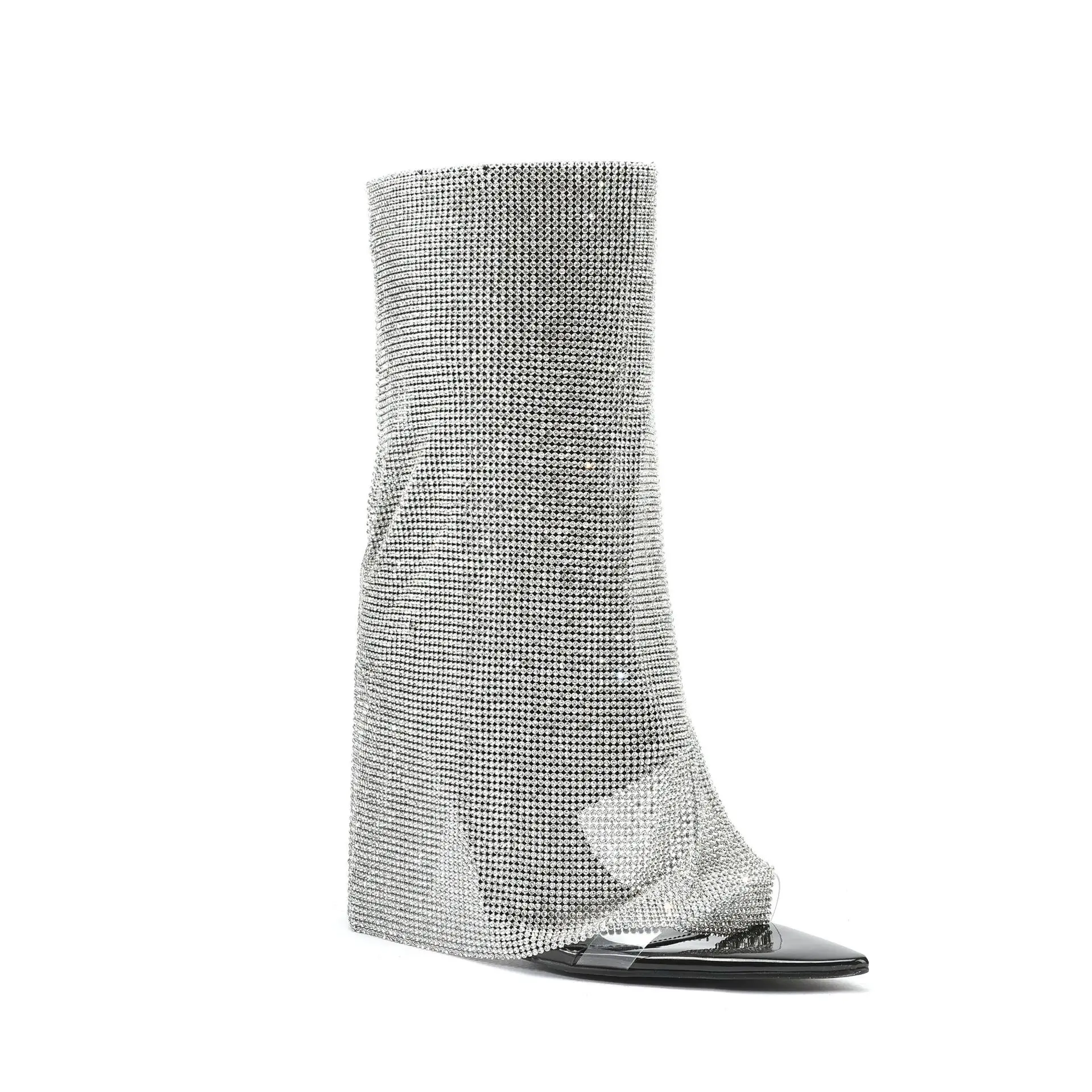 

High Heel Rhinestone Cool Boots Pointed Toe Thin Heel Pants Tube Boots Women's Boots Paris Party Prom Shoes 43 Large Size