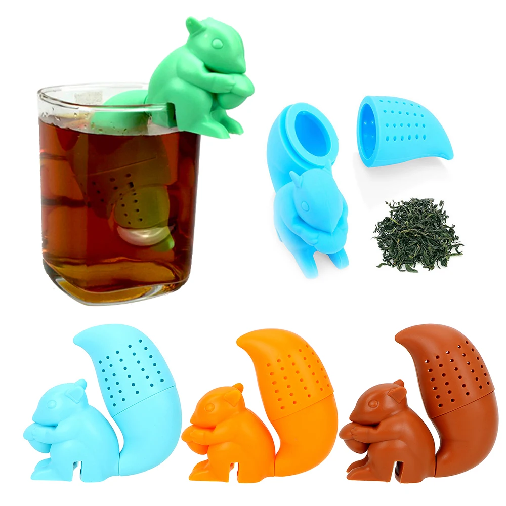 

Silicone Tea Strainer cute Squirrel Shape Tea Infuser Reusable Herbal Spice Filter Brewing Tea Device kitchen teapot Accessories