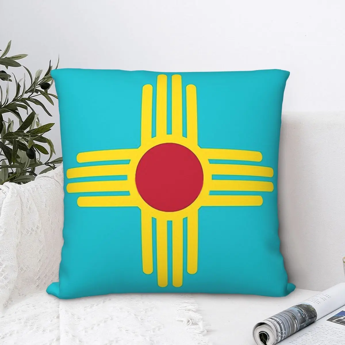 

New Mexico Turquoise Polyester Cushion Cover National Flag Livingroom Car Decorative Washable Cojines Decorativos