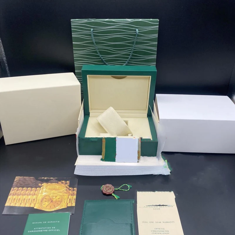 Hot Selling High Quality Green Perpetual Watch Original Box Papers Card Boxes Handbag For President  watch case box