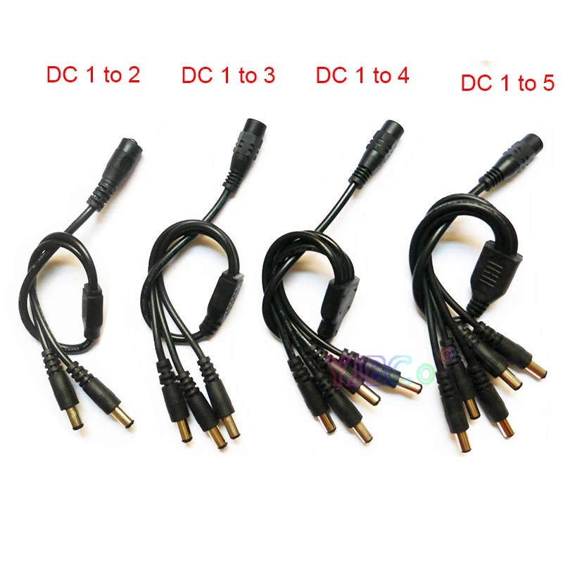 DC Power Jack 5.5*2.1mm DC Power Cable 1 Female to 2/3/4/5 Male Plug Splitter Adapter for Security CCTV Camera LED Strip