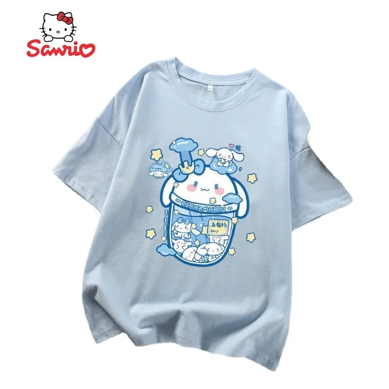 

Sanrio anime cartoon 100% cotton children' short-sleeved t-shirt summer new cute cinnamon rolls big children's foreign style top