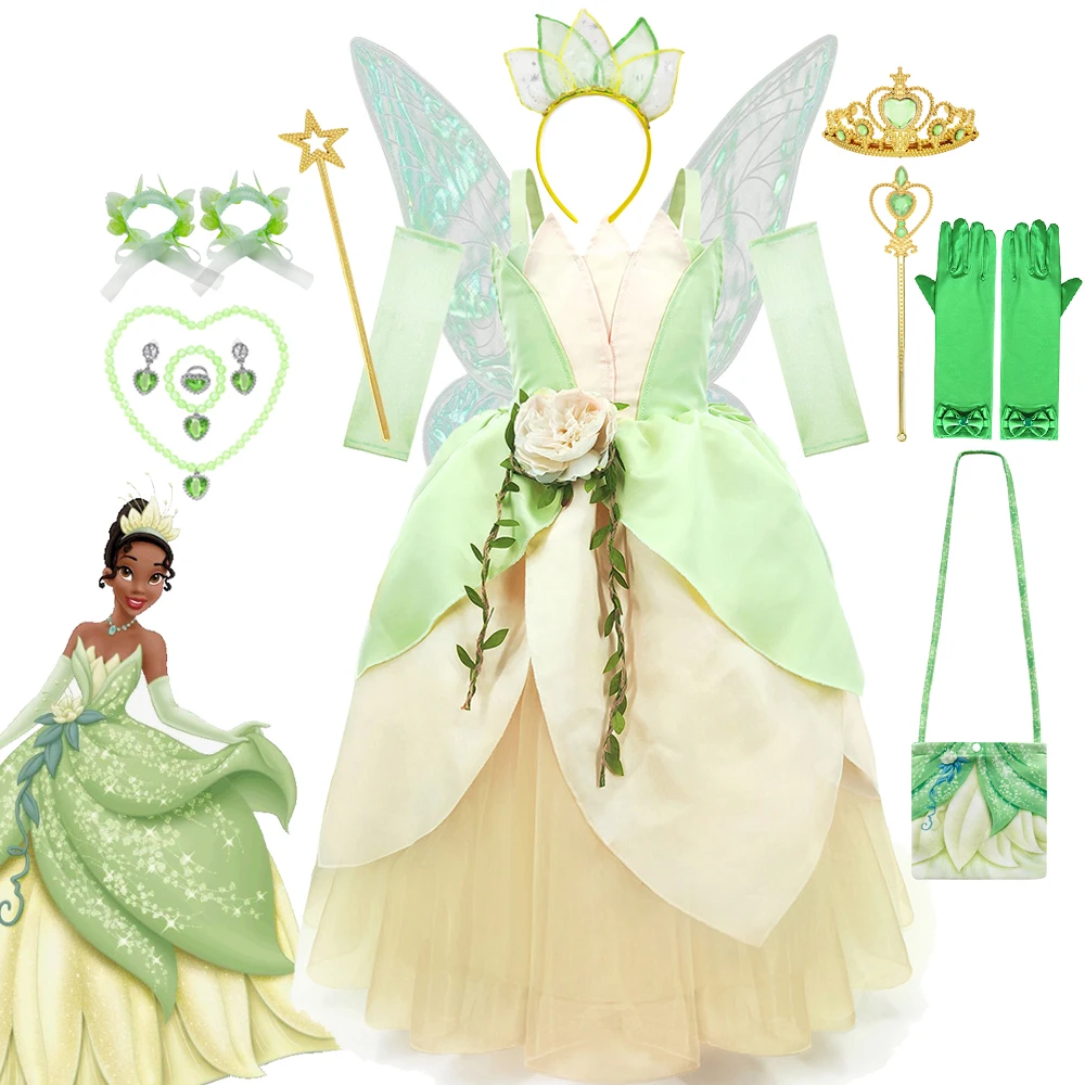 

Disney The Princess And The Frog Cosplay Costume For Girls Fancy Tiana Princess Dress Carnival Birthday Party Kids Frock Clothes