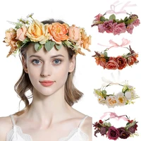 bohemian handmade flower flower garland adjustable headband women girlss hair band floral garlands hair accessories for wedding