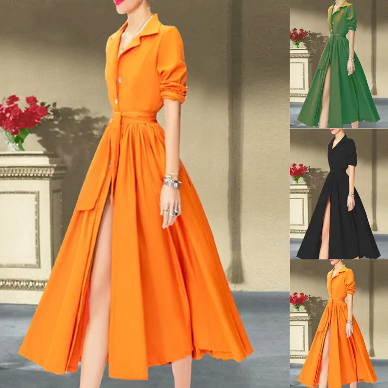 

Original designer: Women's clothing, witches and knights, walk show, French solid color dress, women's aging, thin, split