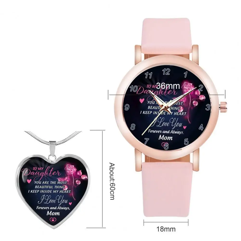 

Accessory Luxury Women's Watch Necklace with Stylish Rose Lightweight Faux Leather Quartz Watch Durable for Celebration