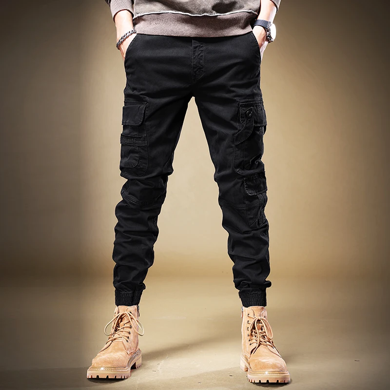 Fashion Streetwear Men Jeans Multi Pockets Casual Cargo Pants Hombre Loose Fit Wide Leg Trousers Hip Hop Joggers Men Overalls