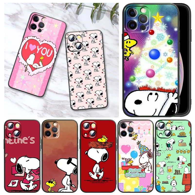 

Cartoon Cute Snoopy Dog For Apple iPhone 13 12 Mini 11 XS Pro Max X XR 8 7 6 Plus SE 2020 5 Black Phone Case Funda Capa