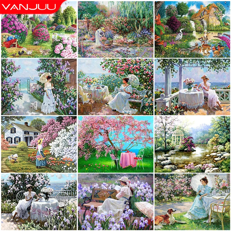 

DIY 5D Diamond Painting Full Circle Resin Mosaic Landscape Girly Diamond Embroidery Picture Rhinestone Home Decor Gift