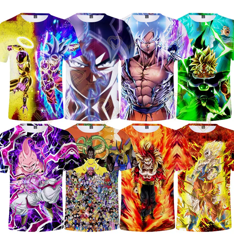 

Summer New Boys and Girls DBZ T-shirt Japanese Anime Dragon Ball Goku 3D Printing Youth Street Clothing Round Neck Harajuku Top