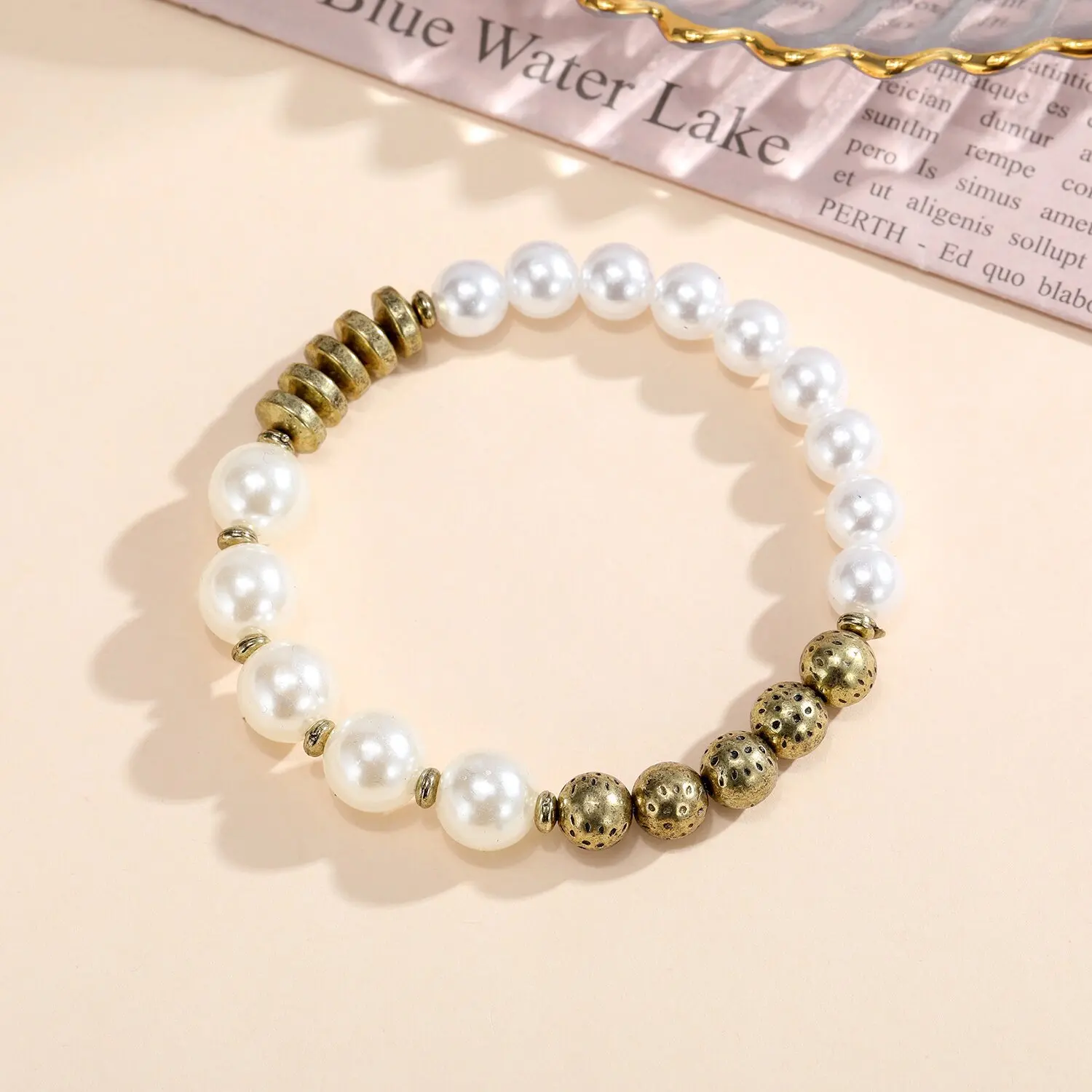 

Classic Pearl Vintage Beaded Bracelet For Women Men Personalized Geometric Beads Engraved Letters Wood Beads Ethnic Zen Bracelet