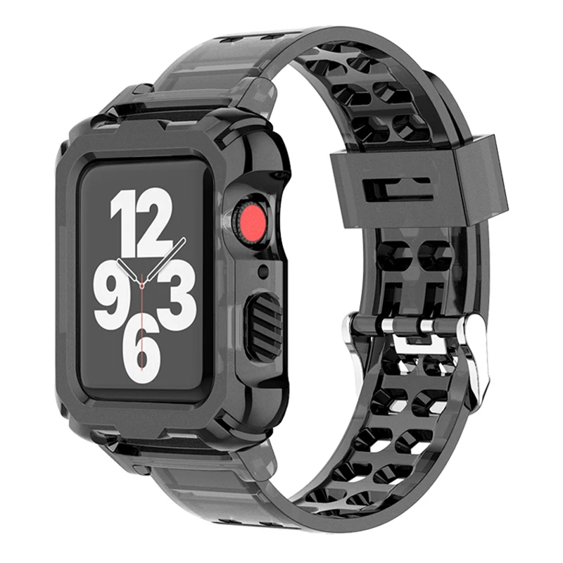 

Case+Glacier Strap for Apple Watch series 7 Band 41mm 45mm 42mm 44mm 38mm wrist correa 40mm Transparent Bracelet iWatch 6 5 se 4