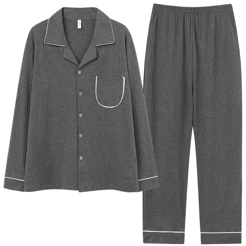 

Autumn 100%Cotton Men Pajamas Set Long Sleeve Turn-down Collar Cardigan Male Sleepwear Casual Soft Plus Size 3XL Pijama Hombre