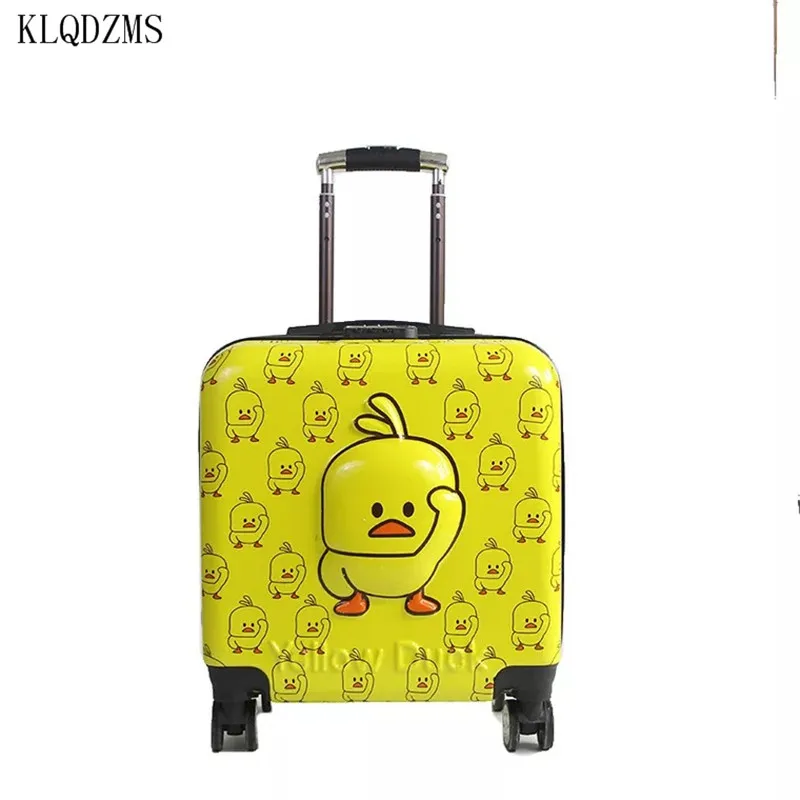 KLQDZMS 20inch Children's Yellow Duck Trolley Travel Luggage Children's Cartoon Rolling Suitcase with Wheels Rolling Handbag