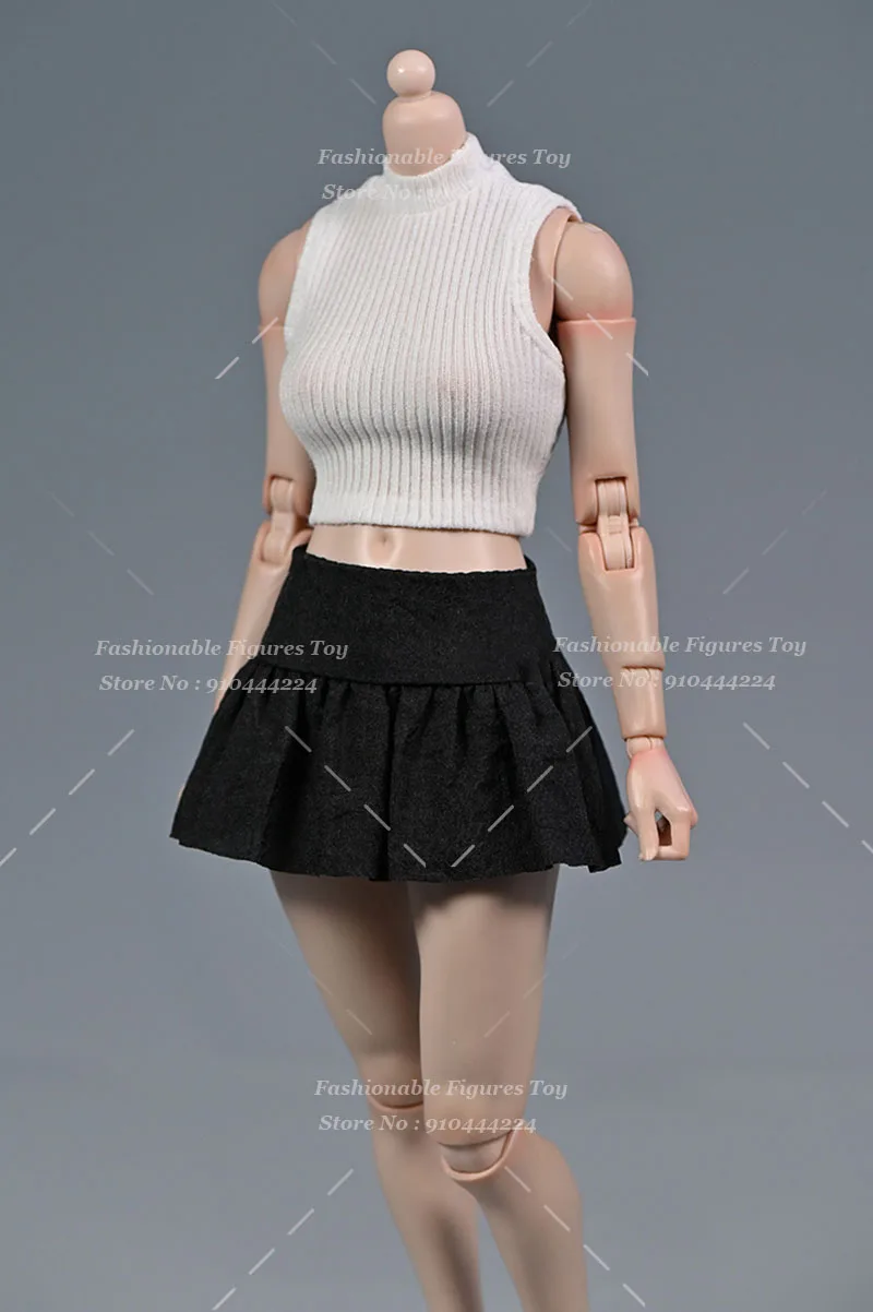 1/6 Женская однотонная плиссированная мини-юбка с высокой талией в стиле