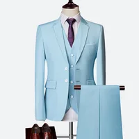 Costume Homm Slim Fit Sky Blue Blazers Set For Men's Beach Wedding 2022 Summer 3 Piece Business Ropa Hombre Casual Male Clothes