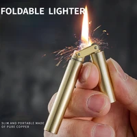 creative kerosene lighter foldable mini portable retro copper nunchaku grinding wheel lighter cigarette accessories men%e2%80%99s gift