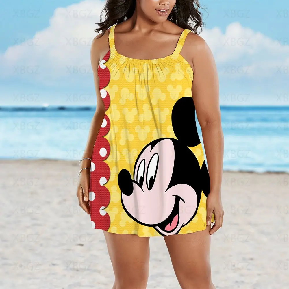 9XL Plus Size Summer Outfits Women's Dresses Free Shipping Sleeveless Print Woman 2022 Beach Dress Disney Boho Sling Mickey Sexy