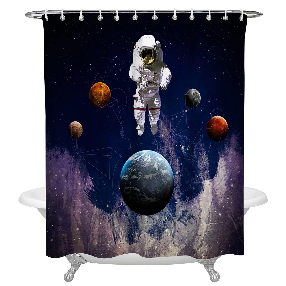 

Astronaut Space Shower Curtains for Bathroom Waterproof Fabric Bath Curtain with Hooks Waterproof Bath Screen