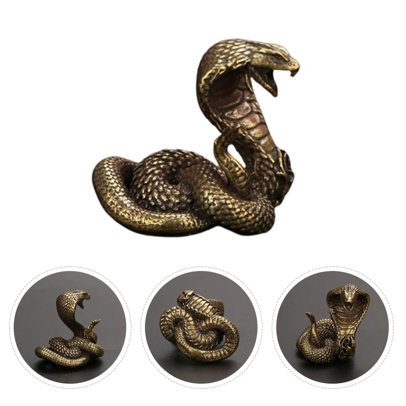 

Antique Bronze Cobra Statue Ornament Zodiac Snake Miniature Figurines Copper Desktop Decoration Tea Pets Decor Accessories Craft