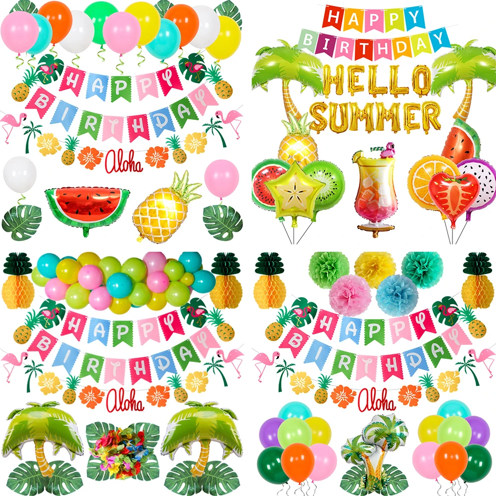 

Summer ALOHA Tropical Hawaiian Party Decorations Pineapple Palm Leaves Flamingo Foil Balloons Set Birthday Party Decoration