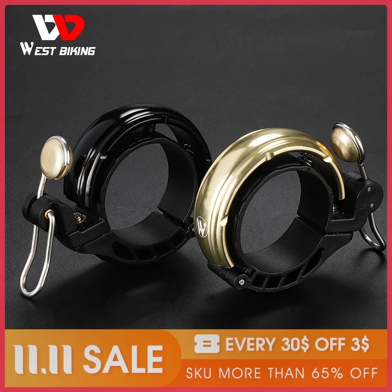 

WEST BIKING Retro Mini Bicycle Bell MTB Road Bike Ebike Handlebar Copper Metal Ring Bell Kids Bicycle Bell Black Gold Color