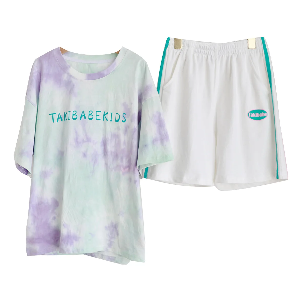 Корейский Летний комплект для девочек 2024 футболка с принтом букв и спортивные