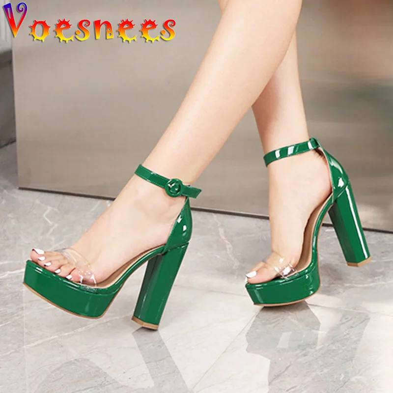 

Туфли-лодочки женские на платформе и высоком каблуке, пикантные сандалии из прозрачного перспекса, для стриптиза, вечерние босоножки, зеленые, на лето