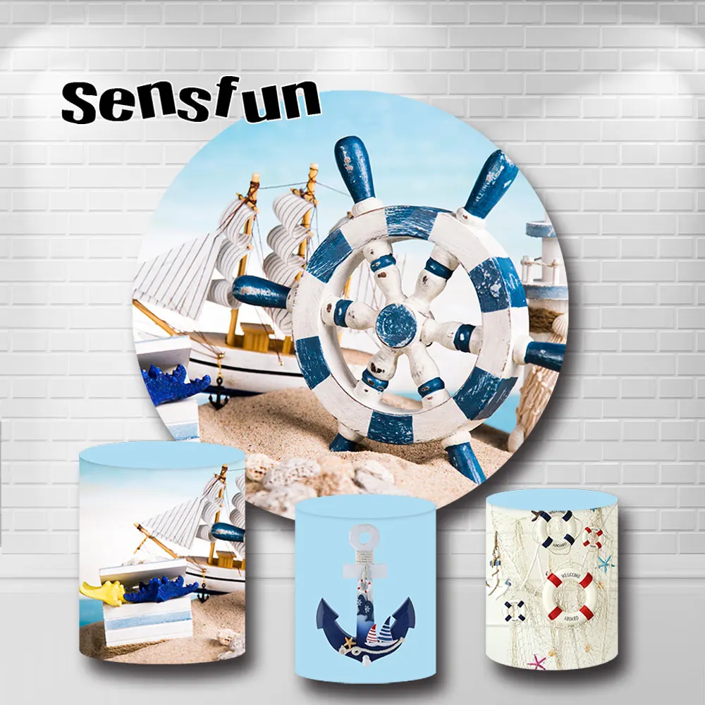 

Навигатор якорь Парусник Пляж море круглый фон мальчик новорожденный ребенок душ День Рождения Вечеринка цилиндрические крышки