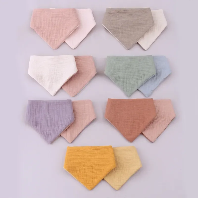 Color Triangle Burp Cloth Soft Cotton Baby Feeding Drool Bib Double Sided Snap Button Saliva Towel for Newborn