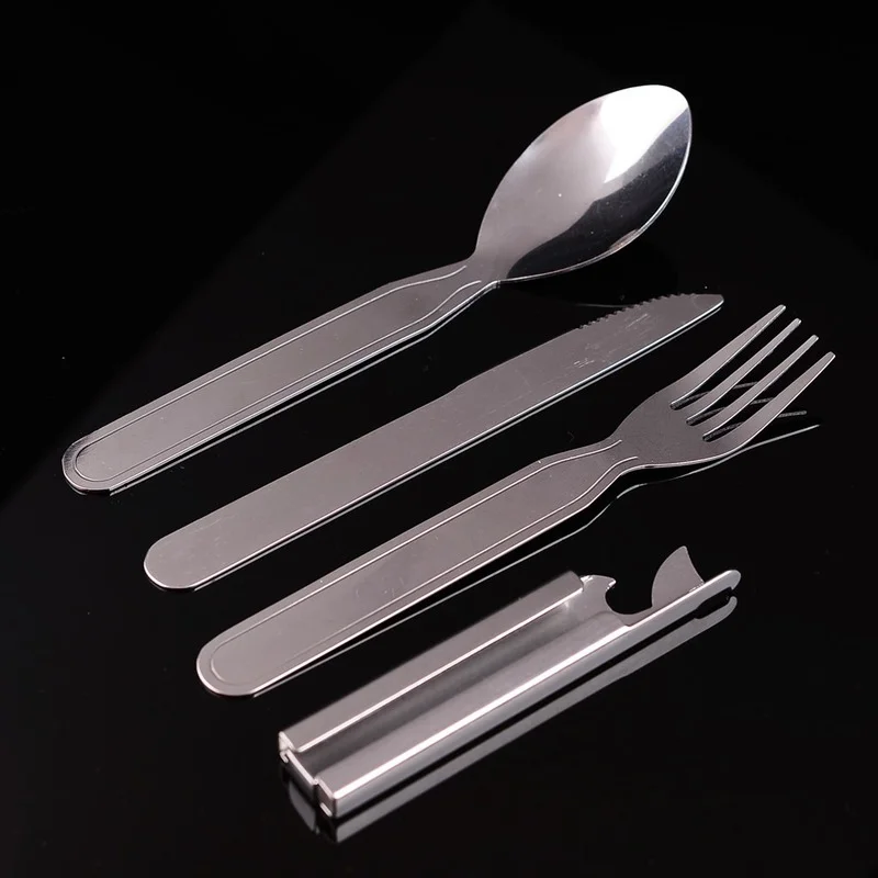 

4pcs/set Portable Stainless Steel Tableware Fold Knife Utensil Spoon Set Spoon Fork Knife Dinnerware Camping Cooking Flatware