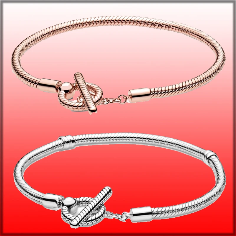 

Hot Sale 100% Sterling Silver Moment Rose Gold Snake Chain Bracelet Women DIY Compatible Original Pandora Fashion Jewelry