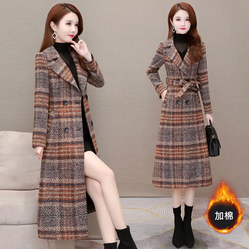 Women's 2022 new autumn/winter thickened plaid wool coat long  wool coat women   trench coats  jacket