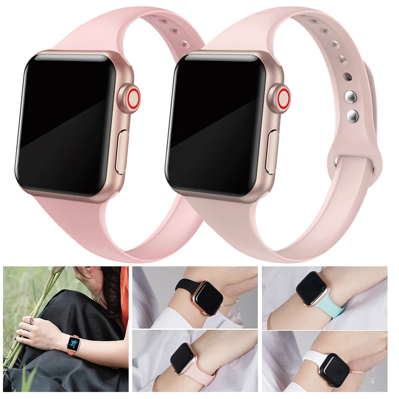 Silicone Strap for Apple Watch Band 44mm 40mm iwatch SE 6 5 Strap correa Narrow Slim bracelet applewatch band 5 6 se 3 38mm 40mm